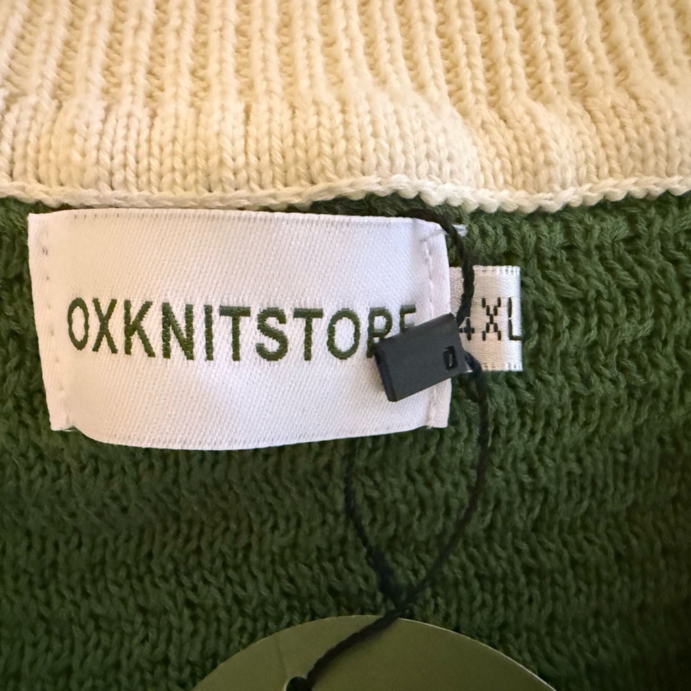 Oxknit Green Ivory Collared SS Sweater 4XL Plus NWT 60’s 70’s Retro 100% Cotton - Picture 7 of 9